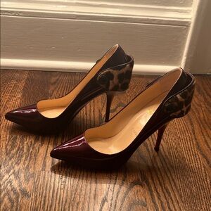 Christian Louboutin Burgundy and Leopard Print Women's Heels